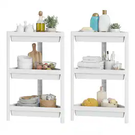 Gymax - 2-Pack 3-Tier Shelf w/Detachable Design & Drainage Holes Freestanding Storage - White