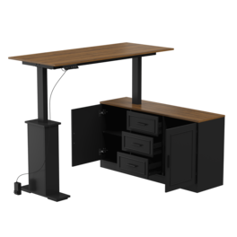 Famapy - Electric Standing Desk with Storage Cabinet, 55.1" Adjustable Height Workstation, 150 LBS Capacity, Rustic Industrial - Walnut & Black