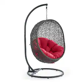 Hide Outdoor Patio Swing Chair With Stand by Modway - Gray Red