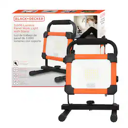 Black+Decker - AC Plug-in Panel LED Work Light with H-Stand Base, 3,000 Lumens - Orange