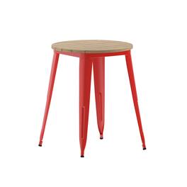 Flash Furniture - Declan Commercial Grade Indoor/Outdoor Dining Table, 23.75" Round All Weather Brown Poly Resin Top with Steel Base - Red