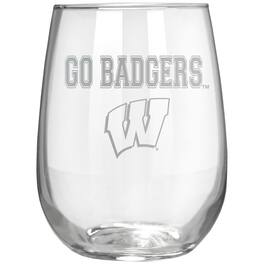 Great American Products - Wisconsin Badgers Etched 17oz. Rally Cry Stemless Wine Glass - Multicolor