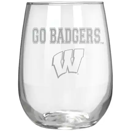 Front. Great American Products - Wisconsin Badgers Etched 17oz. Rally Cry Stemless Wine Glass - Multicolor.