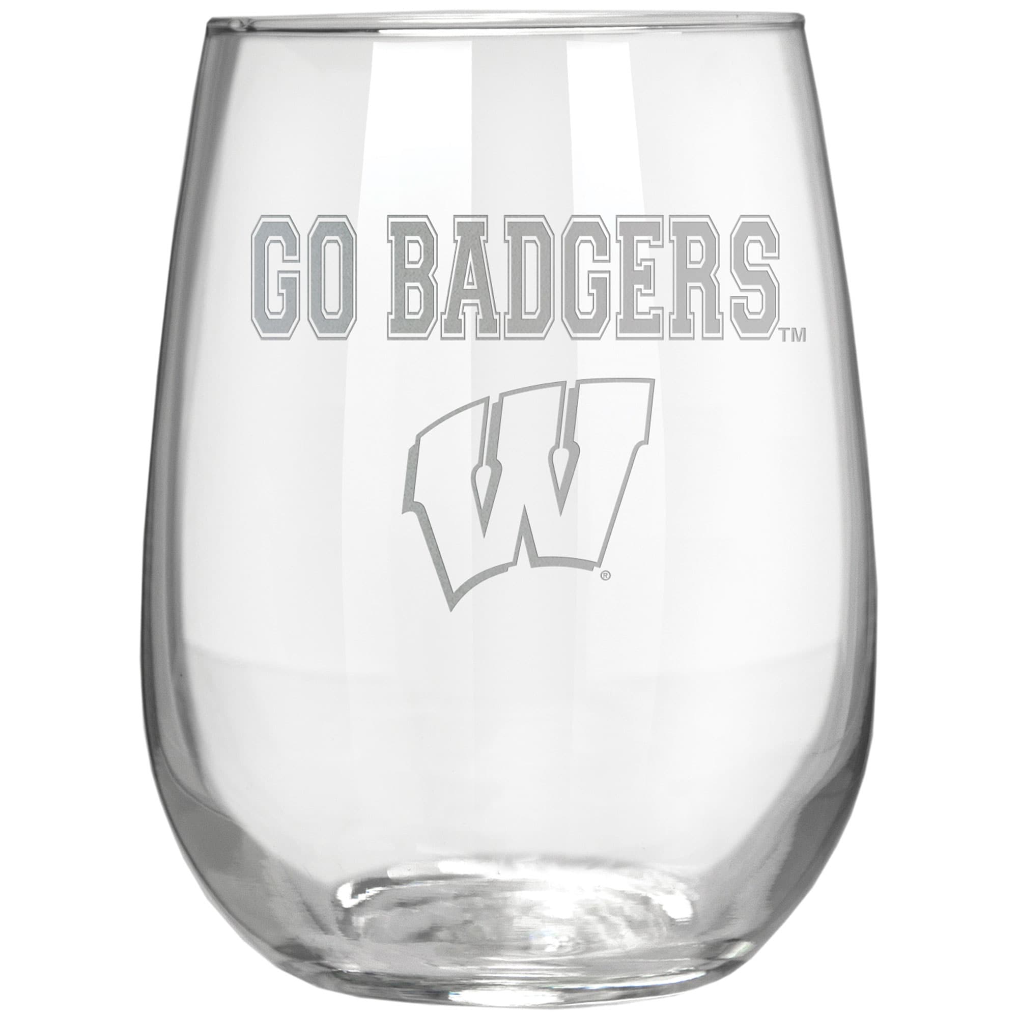Great American Products - Wisconsin Badgers Etched 17oz. Rally Cry Stemless Wine Glass - Multicolor