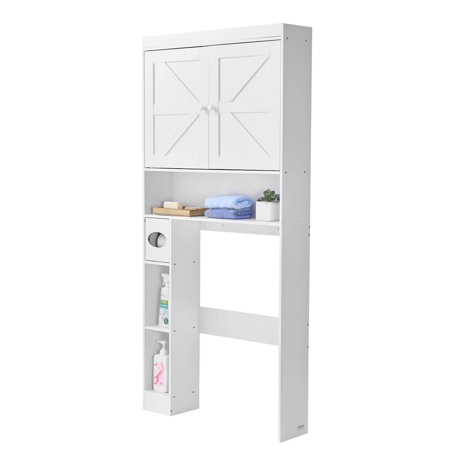 Alt View 5. VEVOR - Over The Toilet Storage Cabinet, 67.44 in Height Bathroom Storage Organizer with Double Door and Adjustable Shelf - White.