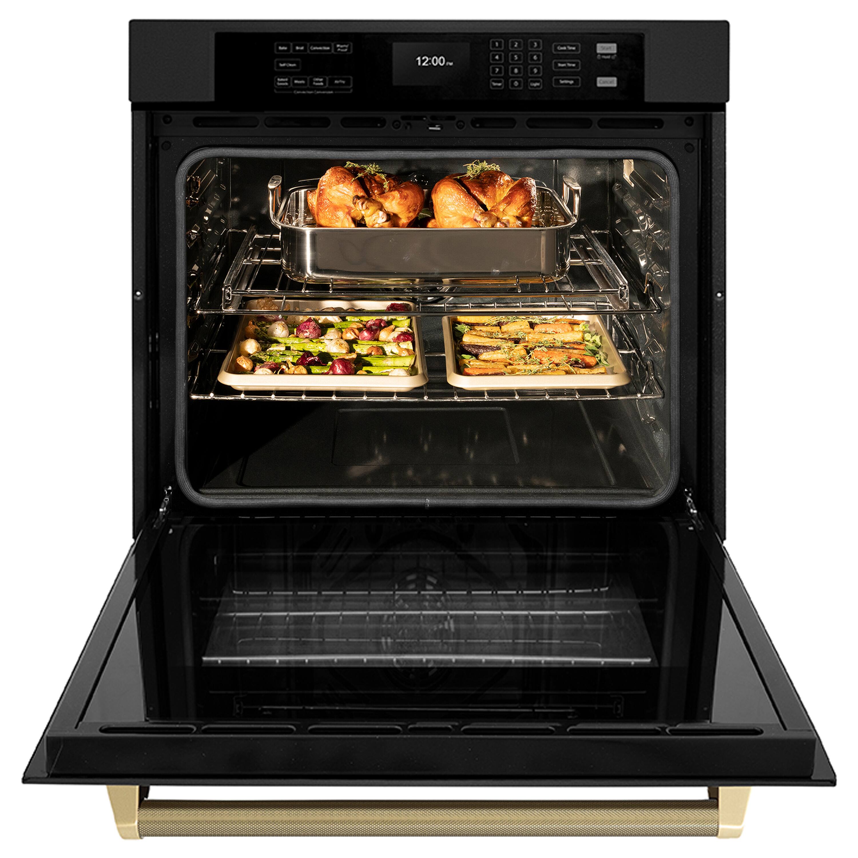 Left. ZLINE - ZLINE Autograph 30 in. True Convection Single Wall Oven in Black Steel with Bronze Helix Handle (WASBZ-30-KCB) - Black Stainless Steel.