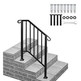 Winado - Handrails Steps Stair Fits 2-3 Steps, Wrought Iron Hand Rail Stair Railing 1PC for Outdoor Concrete Porch Wooden Steps - Black