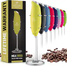Zulay Kitchen - Premium One-Touch Milk Frother for Coffee - Easy-Use Frother Handheld Foam Maker - Lime Green
