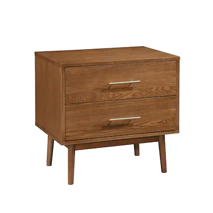 Front. Vaczon - Modern Walnut Nightstand with Solid Wood Sleek Nickel Handles and Tip-Resistant Design - Walnut.