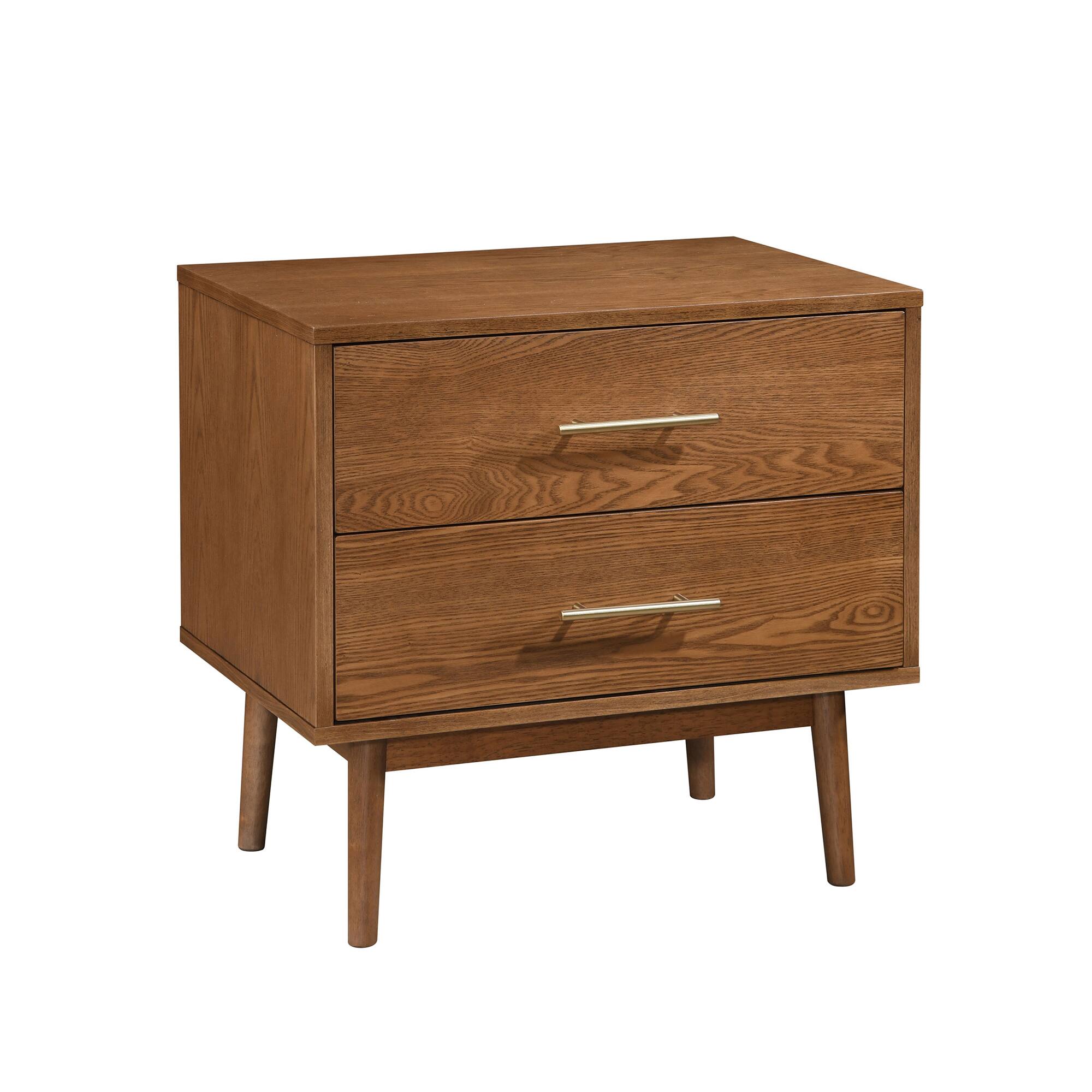 Front. Vaczon - Modern Walnut Nightstand with Solid Wood Sleek Nickel Handles and Tip-Resistant Design - Walnut.