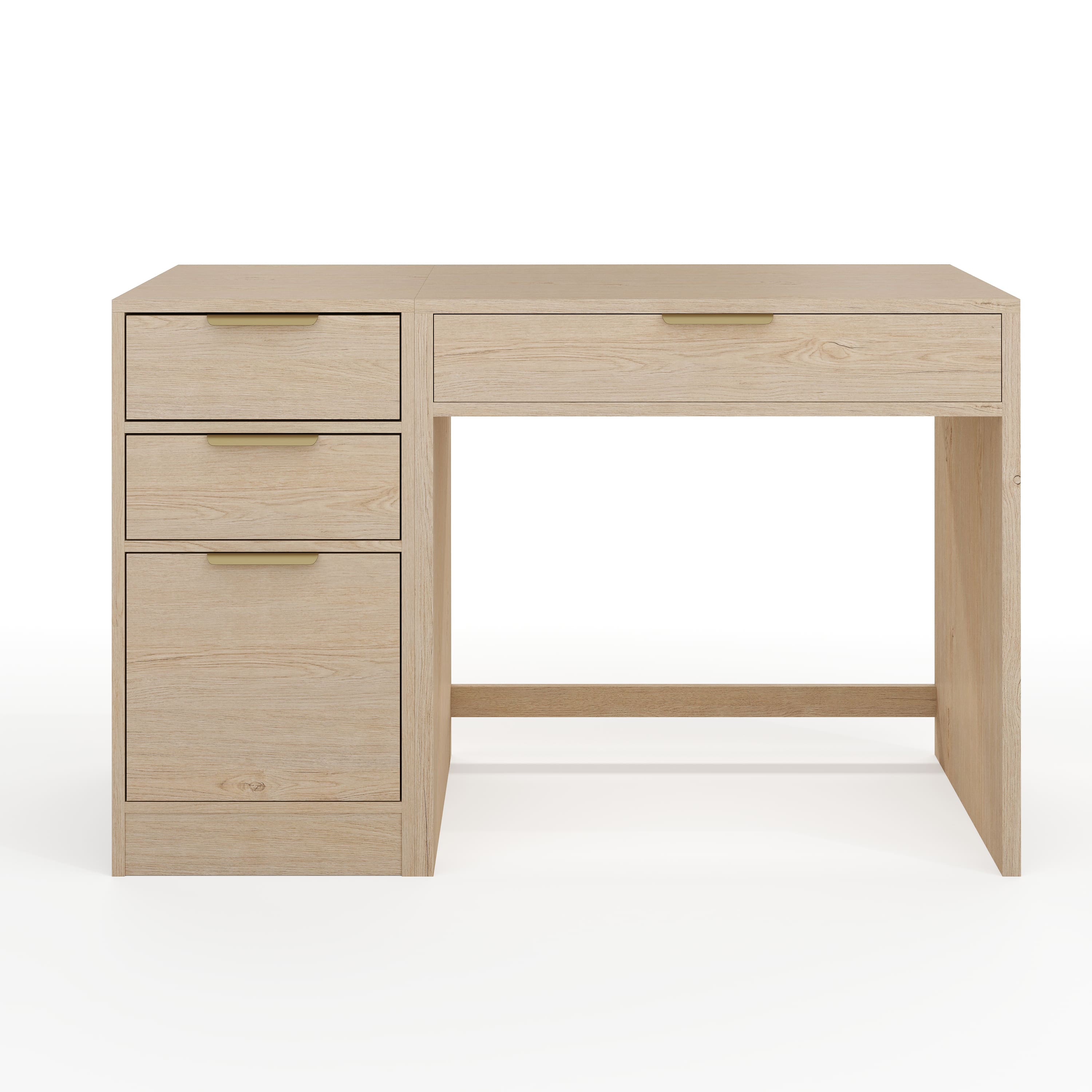 Martha Stewart - Kayden Modular Single-Drawer Desk & 3 Drawer File Cabinet - Light Natural