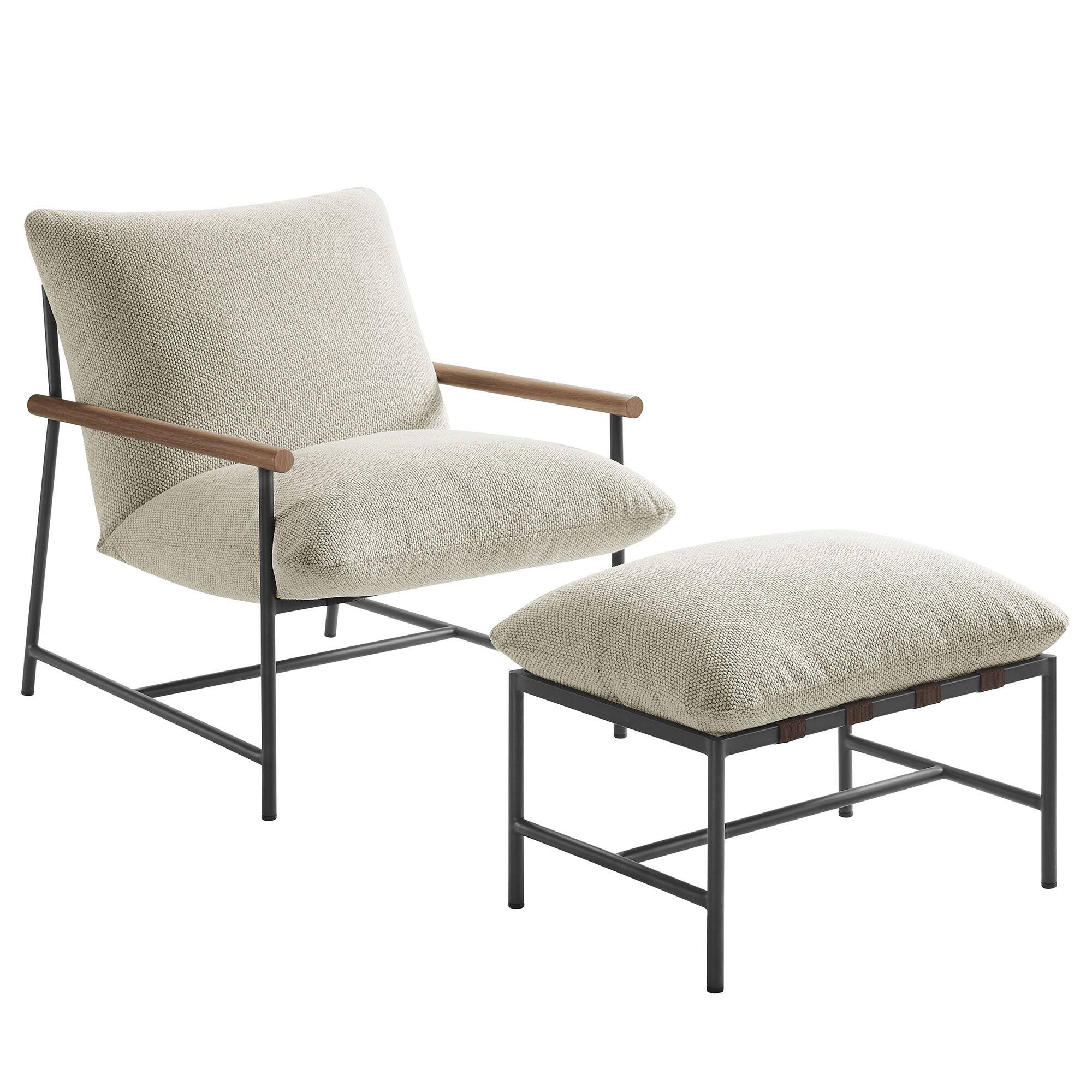 Left. Modway - Raya Outdoor Patio Boucle Lounge Chair and Ottoman by Modway - Ivory.