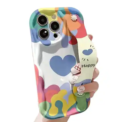 Front. Gravity Ridge - Soft Colorful Anti-Drop Cream Strap Style Anime Pattern Print Phone Case for for iPhone 15 Shockproof Phone Cover - Colorful.
