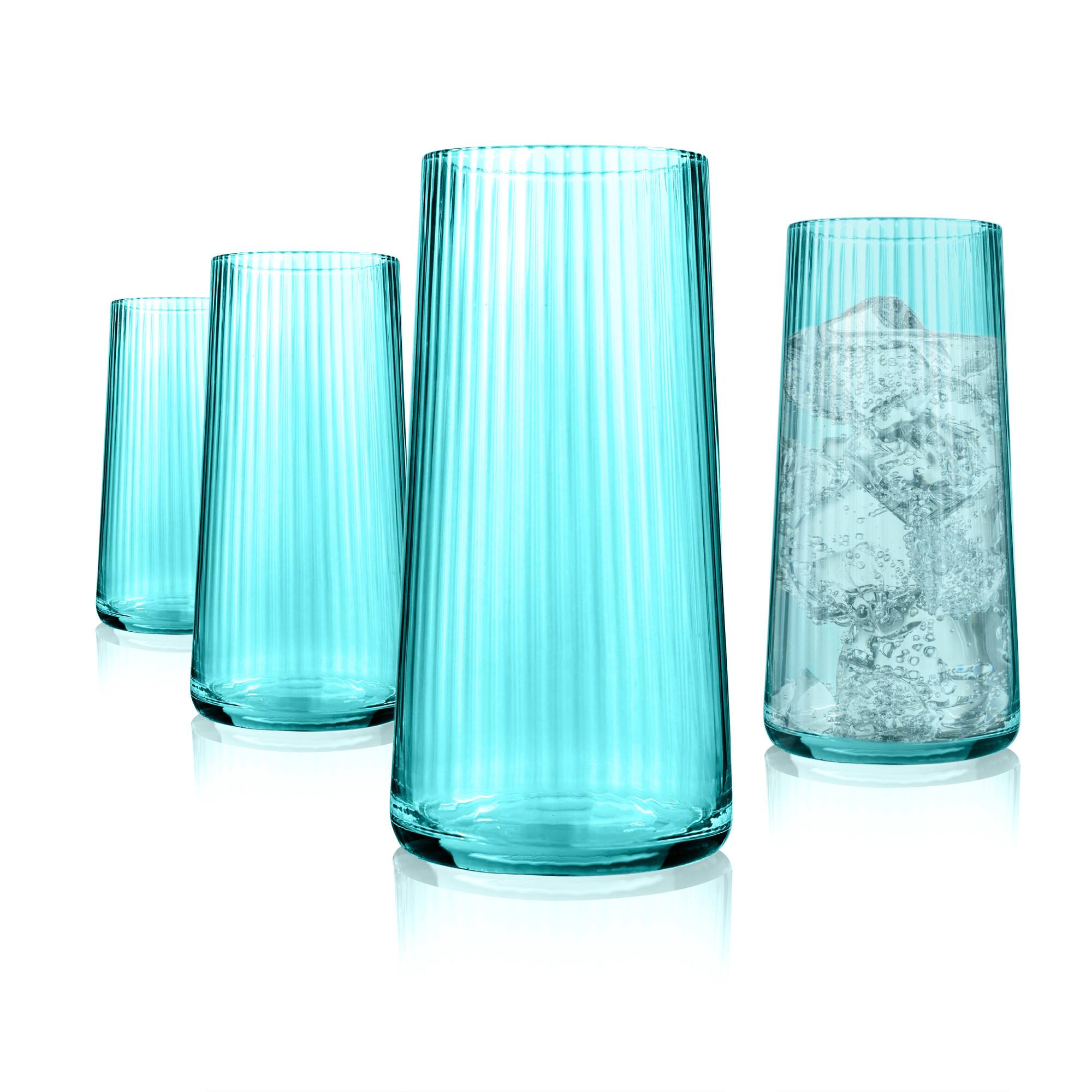 Left. Artland - Artland Soho Optic 16-Piece Glassware Set, Turquoise (Champagne & Double Old Fashion) - Turquoise.