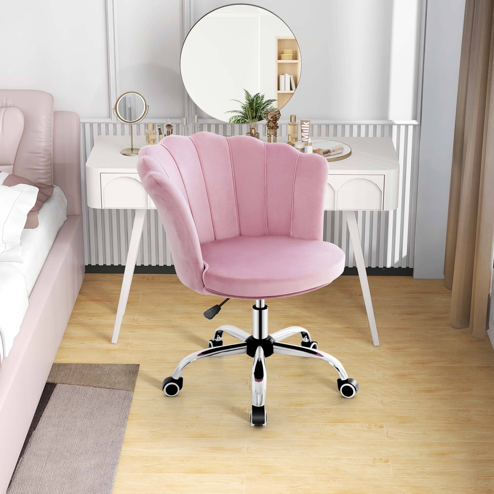 Alt View 11. Costway - Petal Shell Velvet Adjustable Swivel Armchair - Pink.