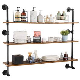 VEVOR - Industrial Pipe Shelf, 3 Tier 48x9.84in, Wall-Mount Floating Rustic Wood Shelves Bracket Display Bookshelf - black + vintage color