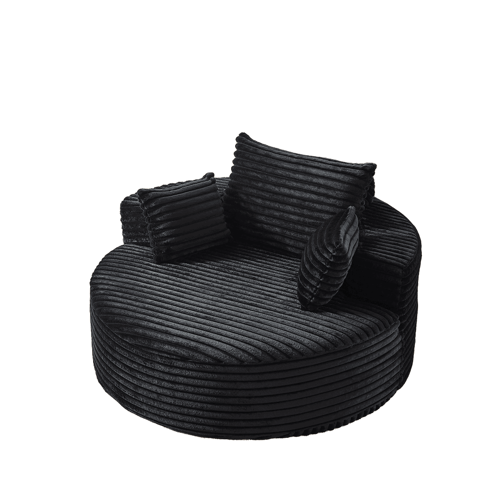 Alt View 10. Kadyn - 55"L Corduroy Swivel Chair, Fluffy Modern Sleeper with 360-Degree Rotation for Living Room, Black - Black.