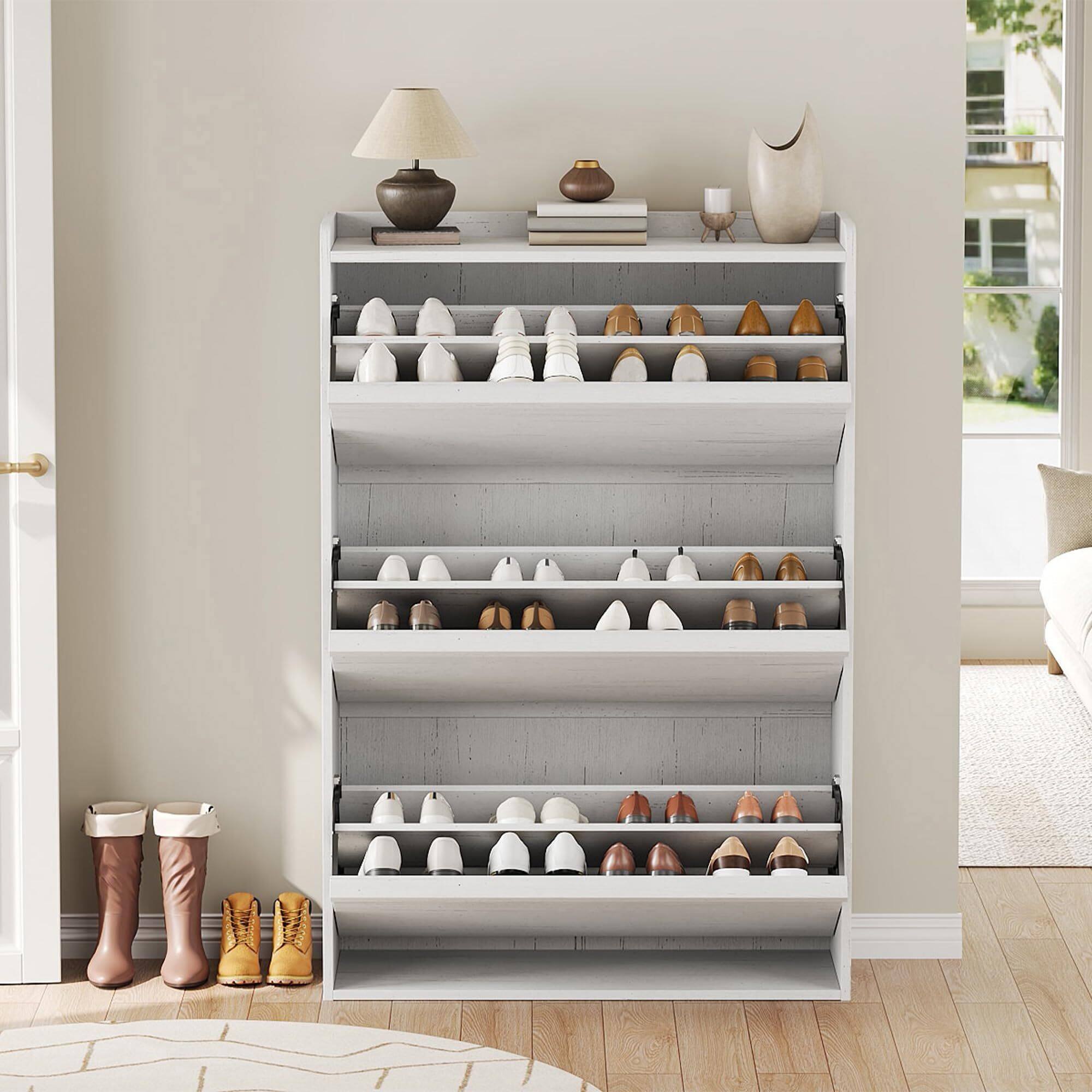 Alt View 6. Babevy - Wooden Shoe Cabinet with Adjustable Shelves, Hidden Flip Storage for Entryway, Hallway, or Living Room - White.