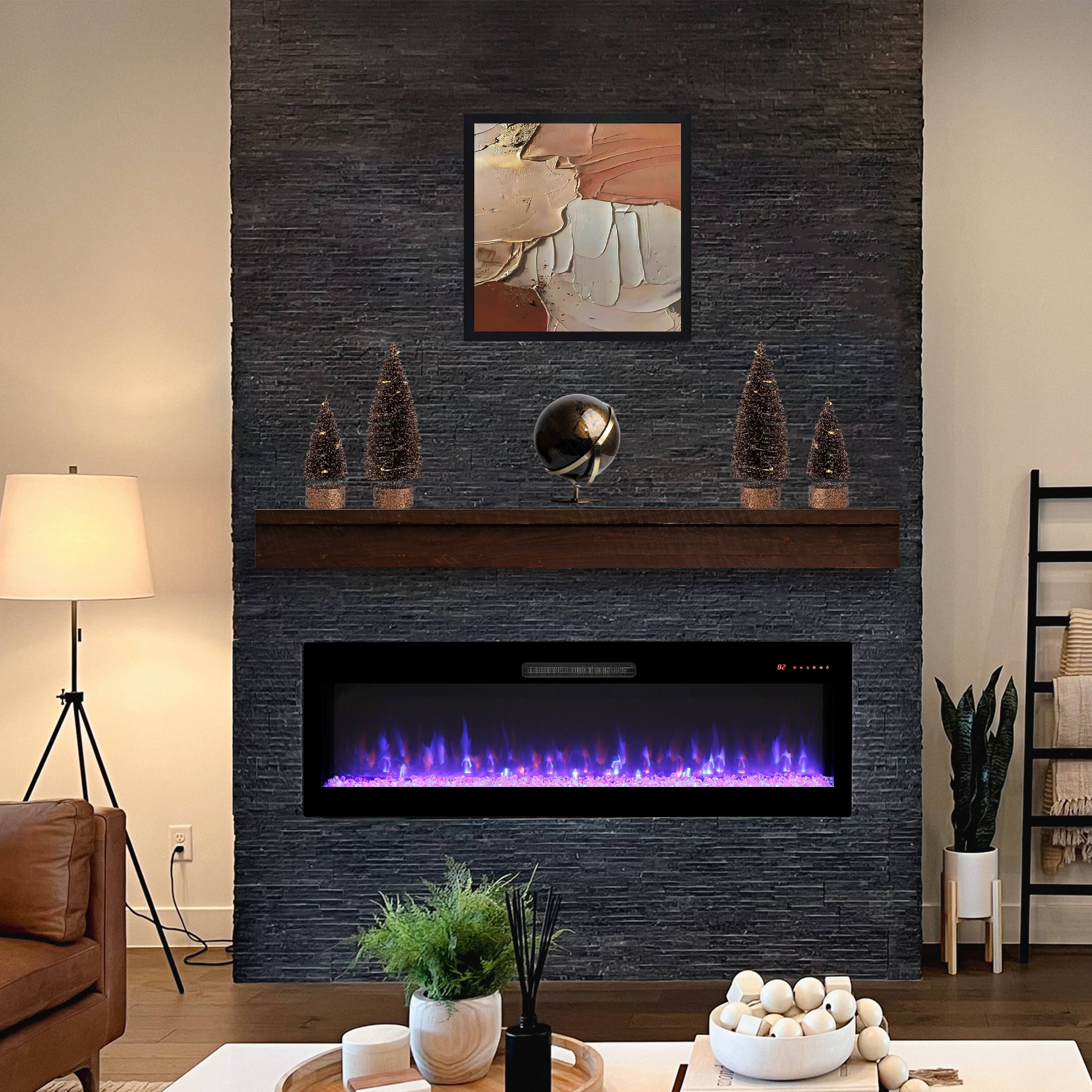 Angle. Mondawe - 60" Recessed & Wall-Mount Electric Fireplace with 3D Realistic Flame - Black.