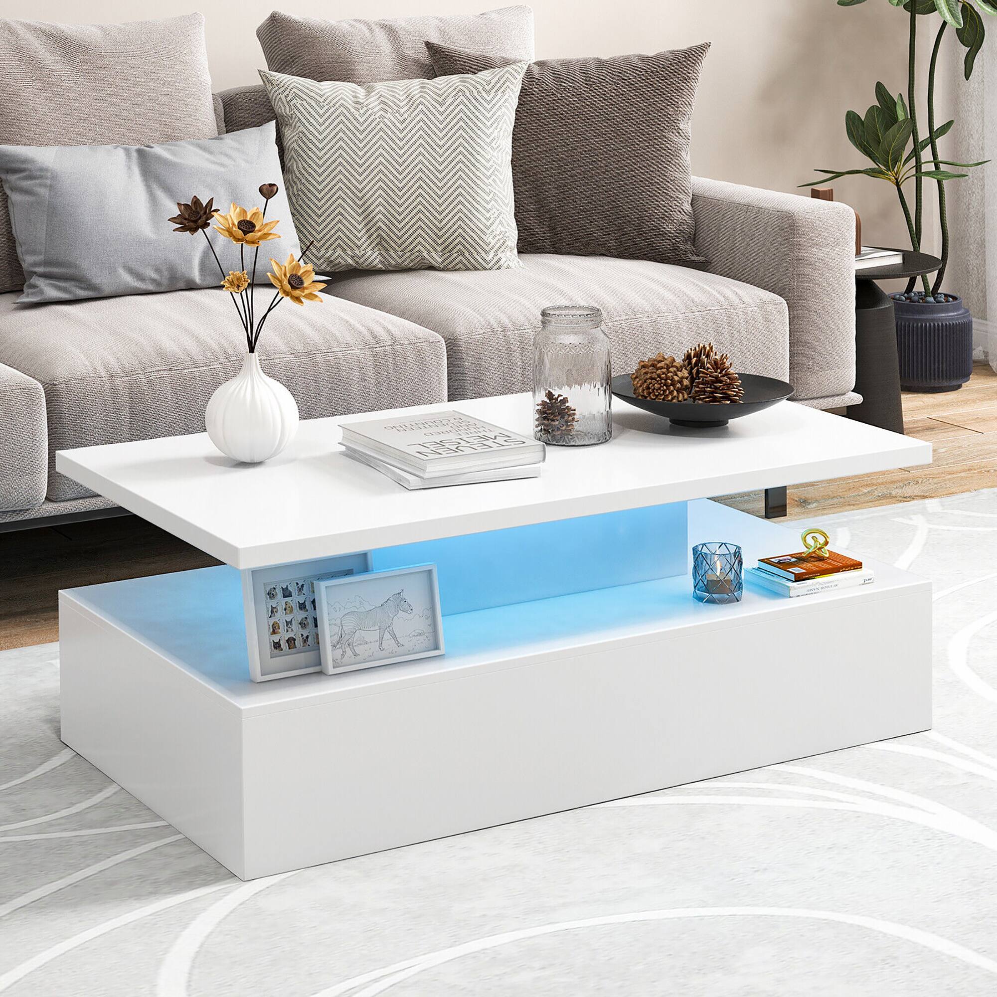 Alt View 1. Gymax - Gymax LED Coffee Table 2-Tier High Glossy with Adjustable Light & Remote Control White - White.