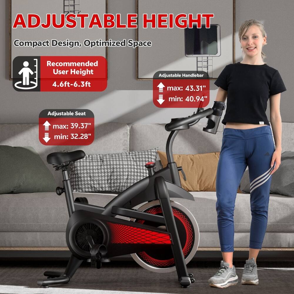 ADJUSTABLE HEIGHT  
Compact Design, Optimized Space  
Recommended User Height: 4.6ft-6.3ft  
Adjustable Handlebar: max: 43.31" min: 40.94"  
Adjustable Seat: max: 39.37" min: 32.28"