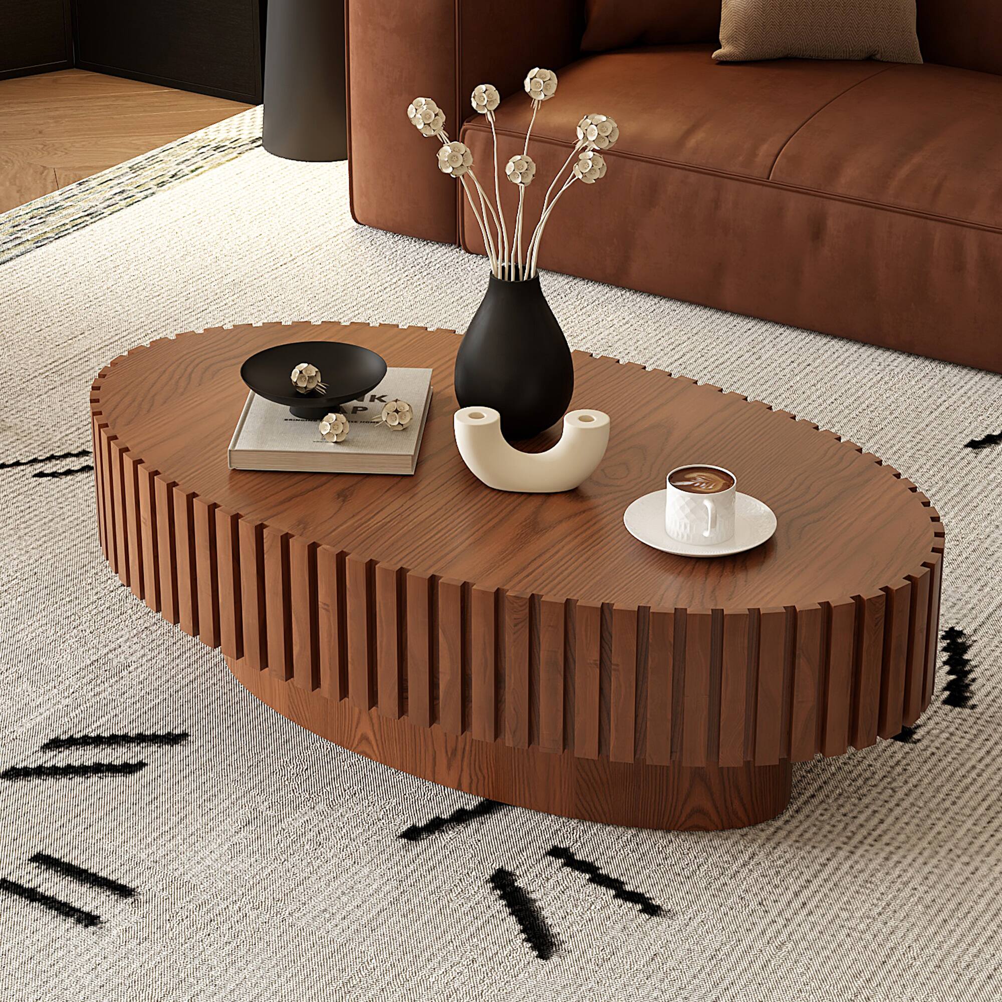 Back. APRILSOUL - Modern Minimalist Round Coffee Table Table Open Storage Easy Assembly Living Room Study Room - Brown.