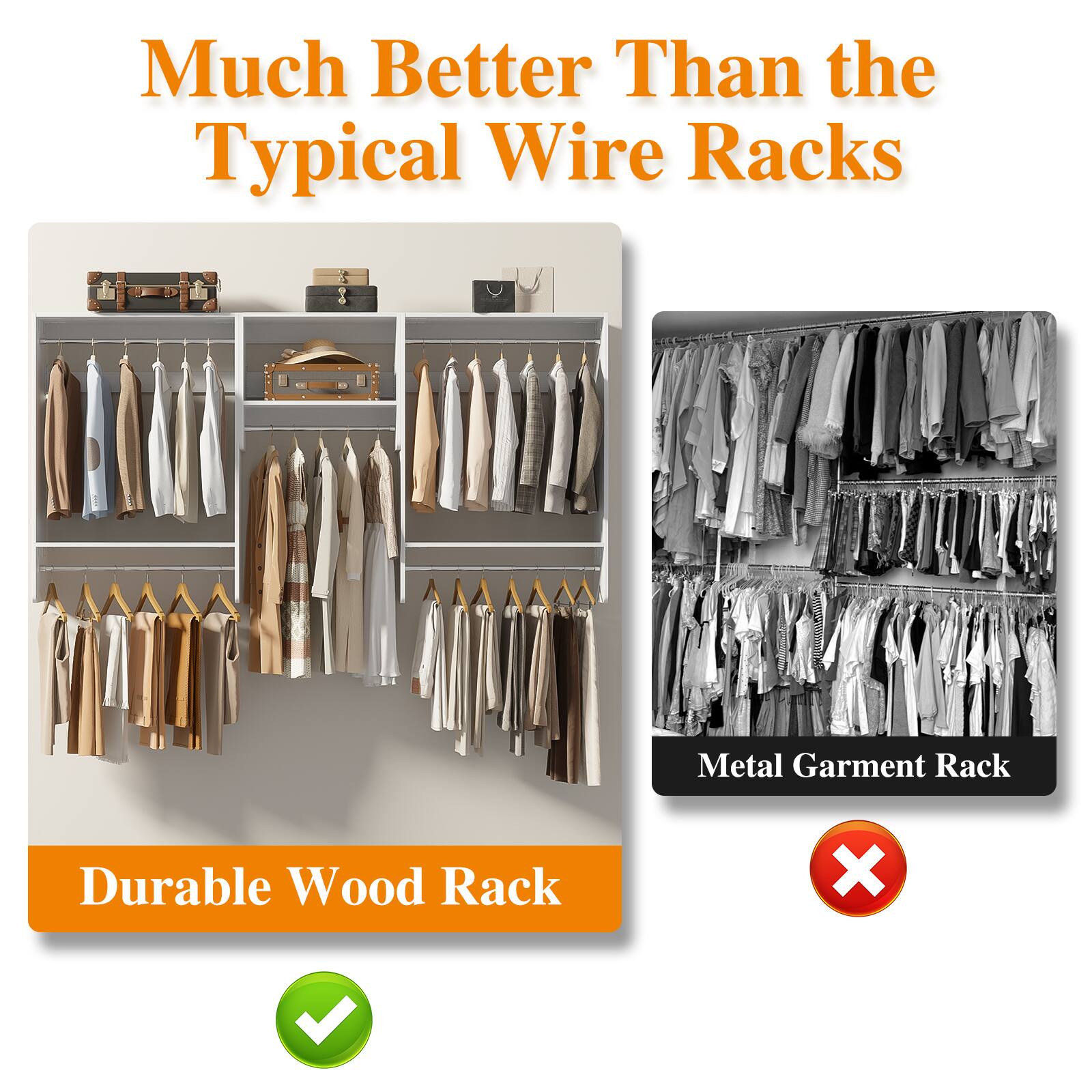 Much Better Than the Typical Wire Racks

Durable Wood Rack

Metal Garment Rack