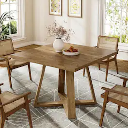 Tribesigns - 31.5-Inch Square Dining Table with Pedestal Base and Spacious Tabletop for 2-4 People in Kitchen or Dining Room - Brown