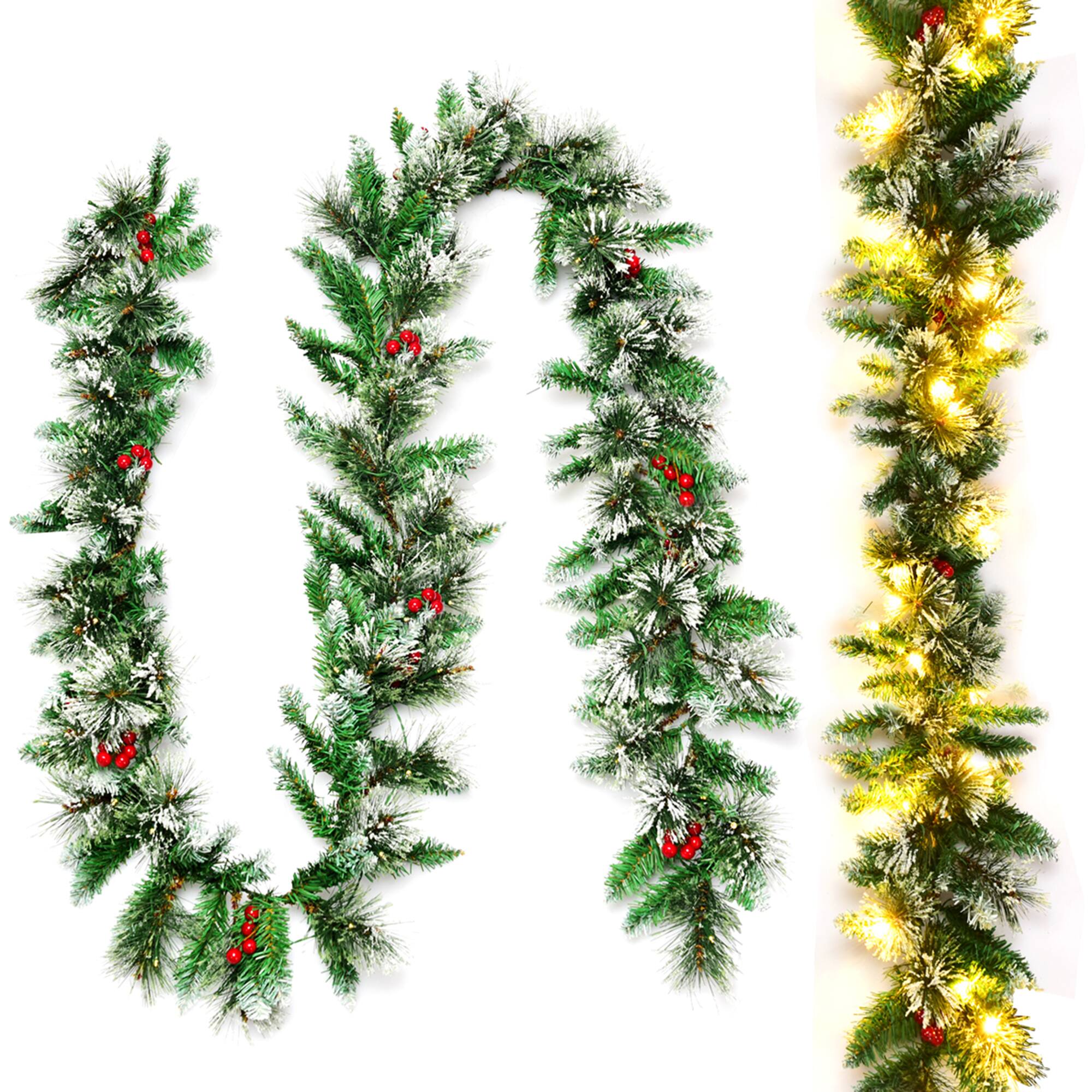 Alt View 3. Gymax - Gymax 9FT Pre-lit Christmas Decoration Garland Rattan w/ LED Lights Timer - Green.