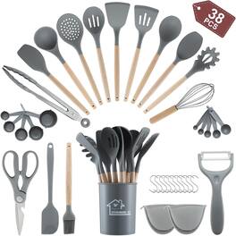 RTMB - Kitchen Utensils Set Made of Silicone: 38 Pieces, 446°F Heat-Resistant - Gray