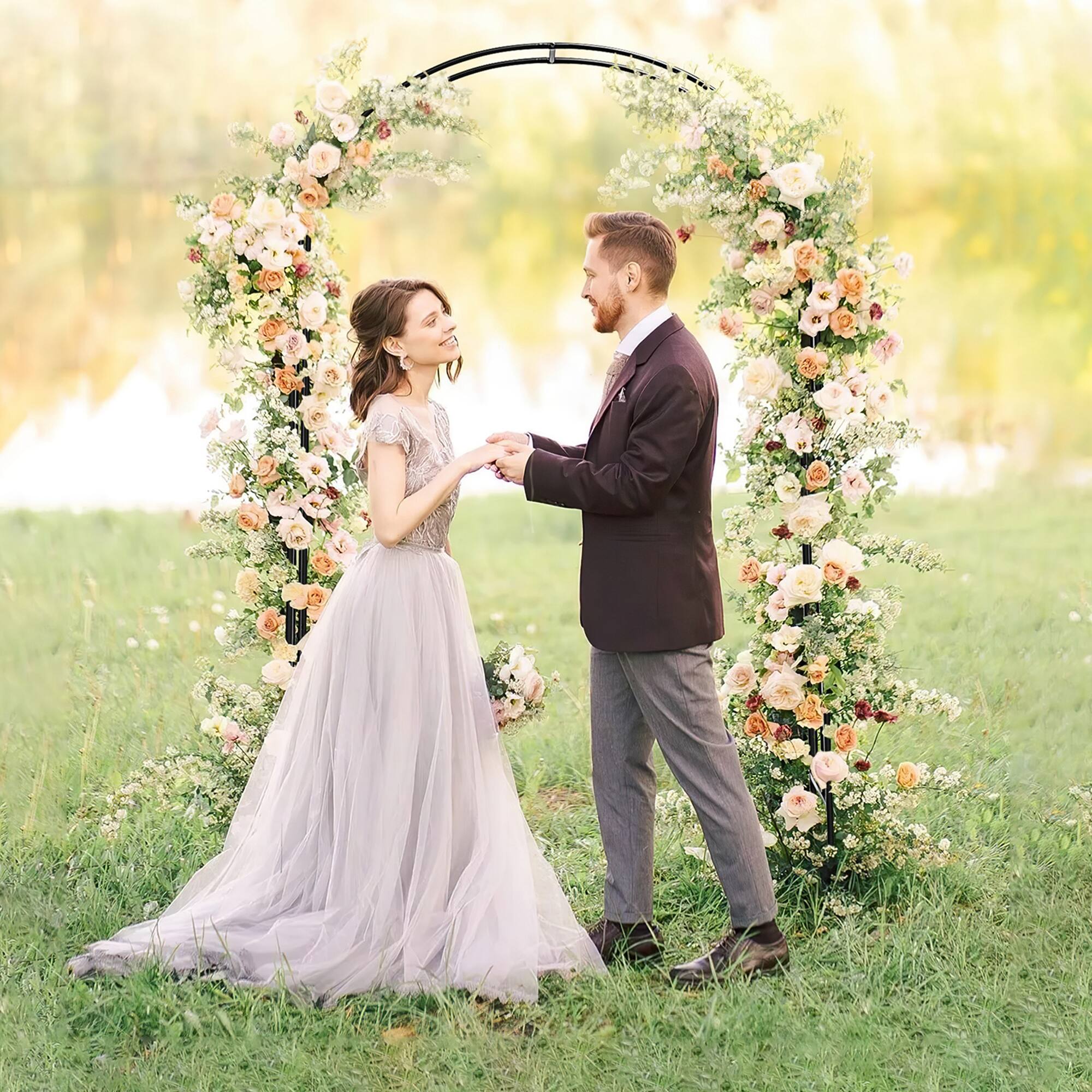 Alt View 2. Costway - Garden Arch Arbor Trellis Pergola 7.5 ft Metal Archway for Climbing Plants Party - Black.