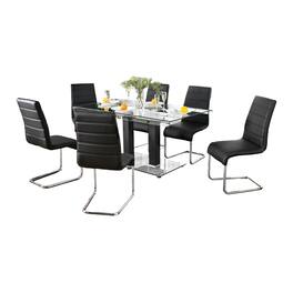 Manhattan Lane - Fely 7pc Dining Table and Chair Set, Glass Top, Black Faux Leather - Black, Chrome