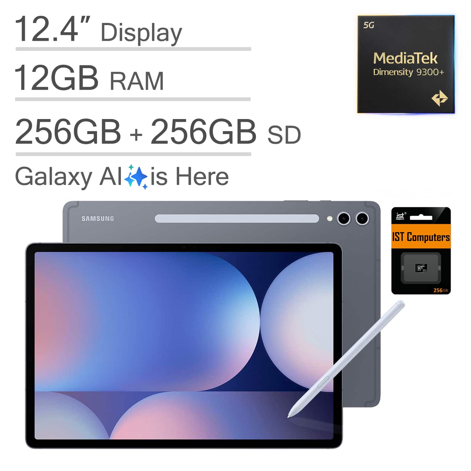 Bundle - Samsung - Galaxy Tab S10+ - 12.4" AMOLED 2K+ 120Hz 256GB - 256GB IST SD Card - Wi-Fi - with S-Pen - Galaxy AI - Moonstone Gray