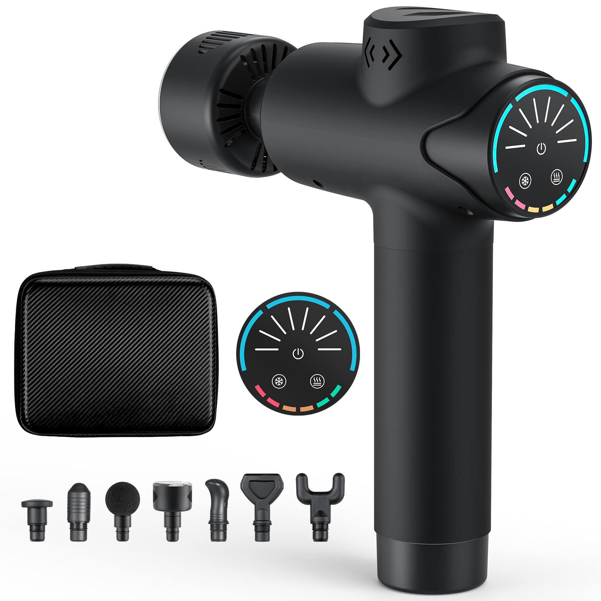 Back. Sugift - Deep Tissue Percussion Massage Gun with Hot and Cold Therapy 7 Heads and 20 Speed Levels.