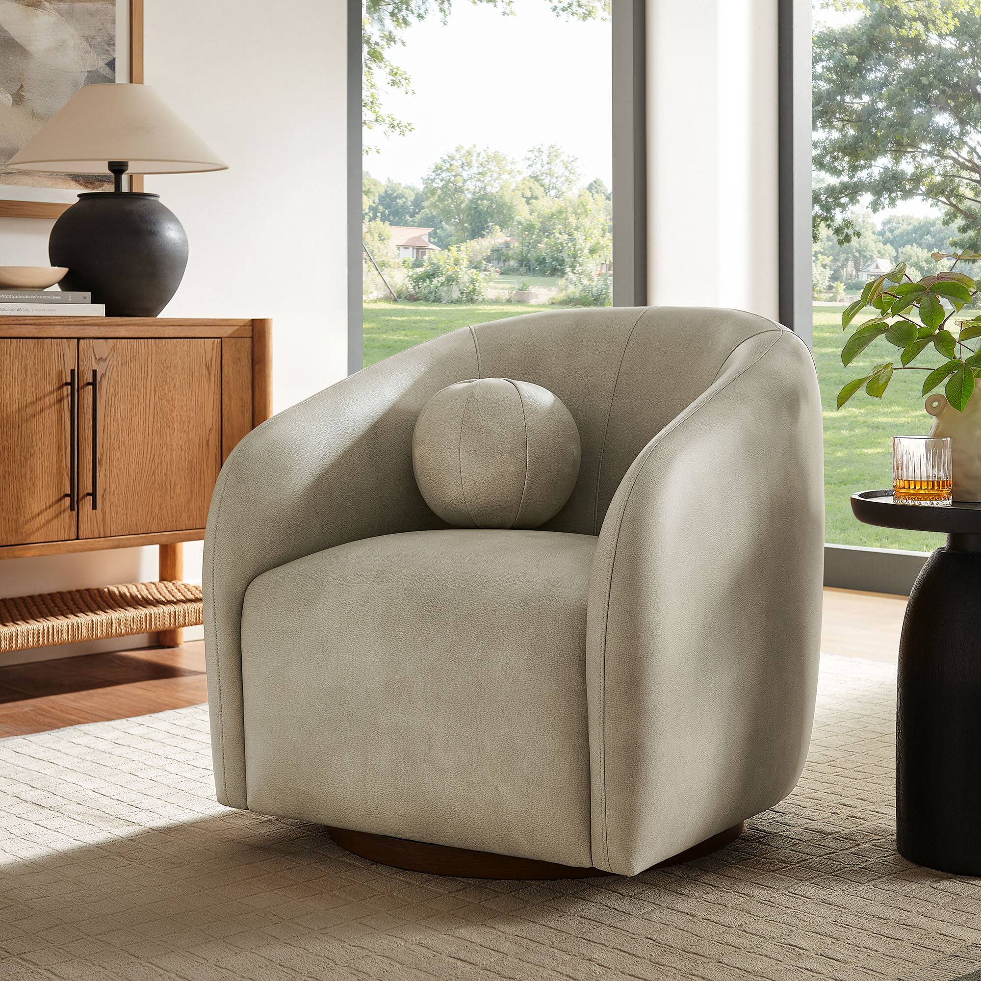 Front. Modway - Holland Swivel Vegan Leather Armchair by Modway - Mineral.