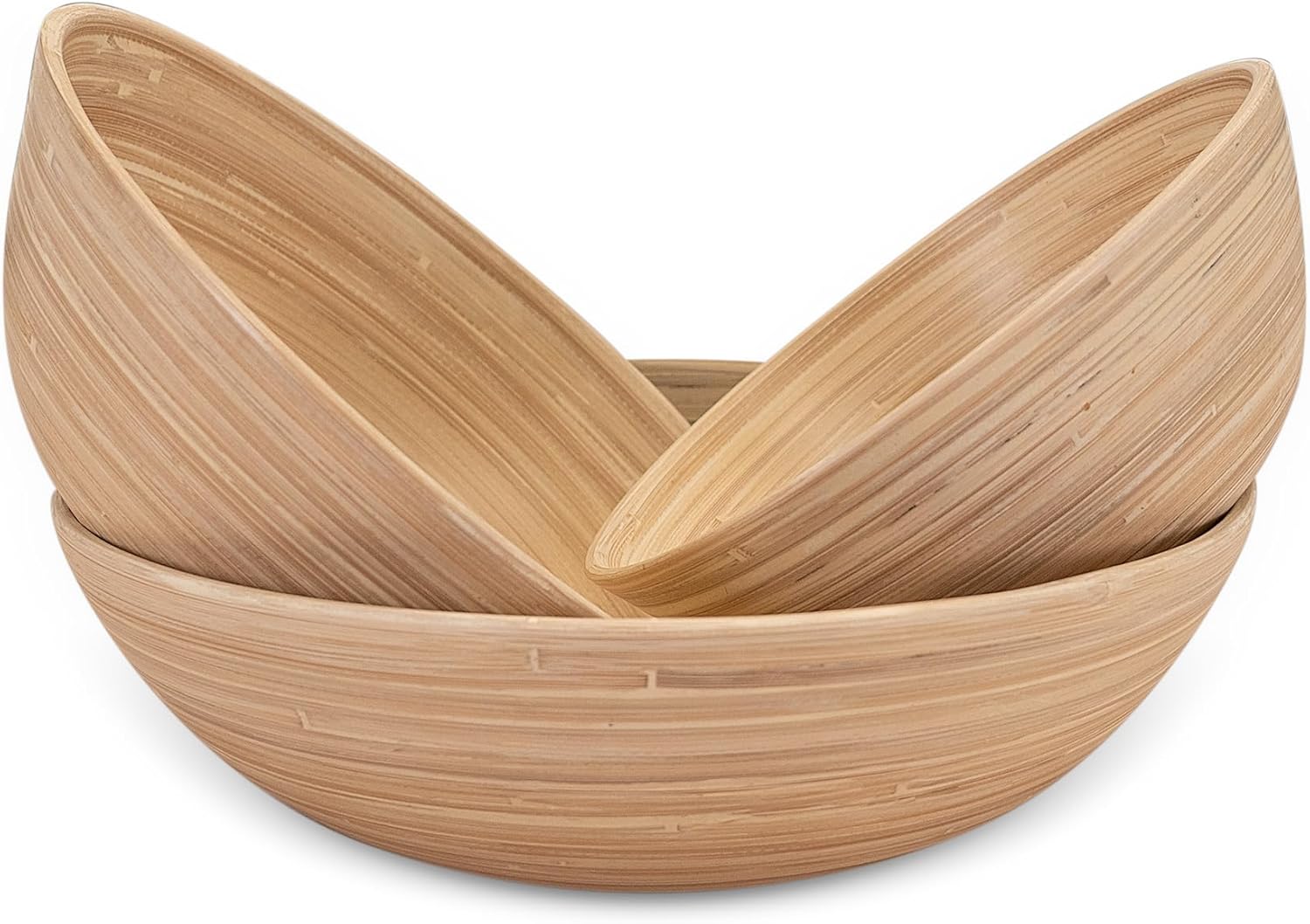 Left. Lexa - Bamboo 3-Piece Bowl Set, 12, 10, 8 Inch, Natural Bamboo - Natural.