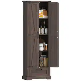 Homcom - Pantry Cabinet, Kitchen Storage Cabinet with Adjustable Shelves - Brown