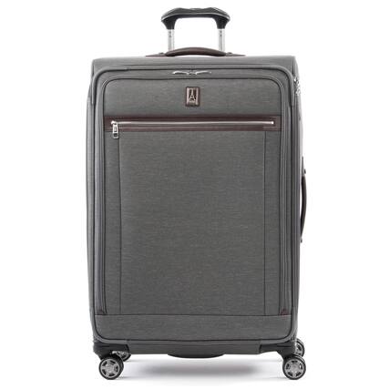 Front. Travelpro - Travelpro Platinum Elite Softside Expandable 29" Checked Spinner - Vintage Grey.