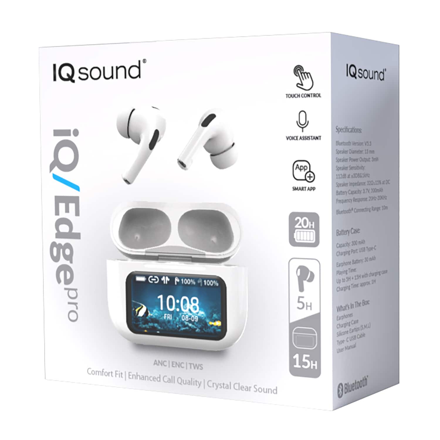 iQ Sound iQ Edge Pro TWS Bluetooth In Ear Earbuds, ANC, ENC, Smart