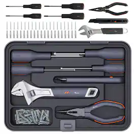 Topteng - 8-Piece Household Repair Tool Kit with Stackable X-Tray - Basic Hand Tools for Home Maintenance & Auto DIY
