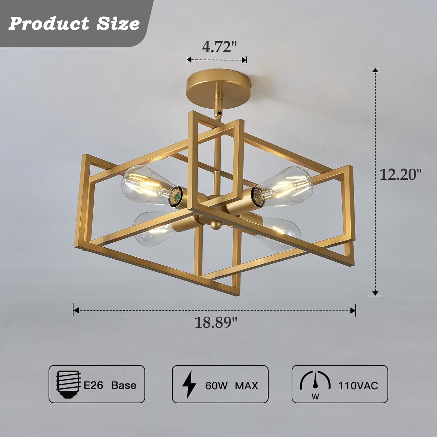 Product Size: 4.72" x 12.20" x 18.89"  
E26 Base  
60W MAX  
110VAC