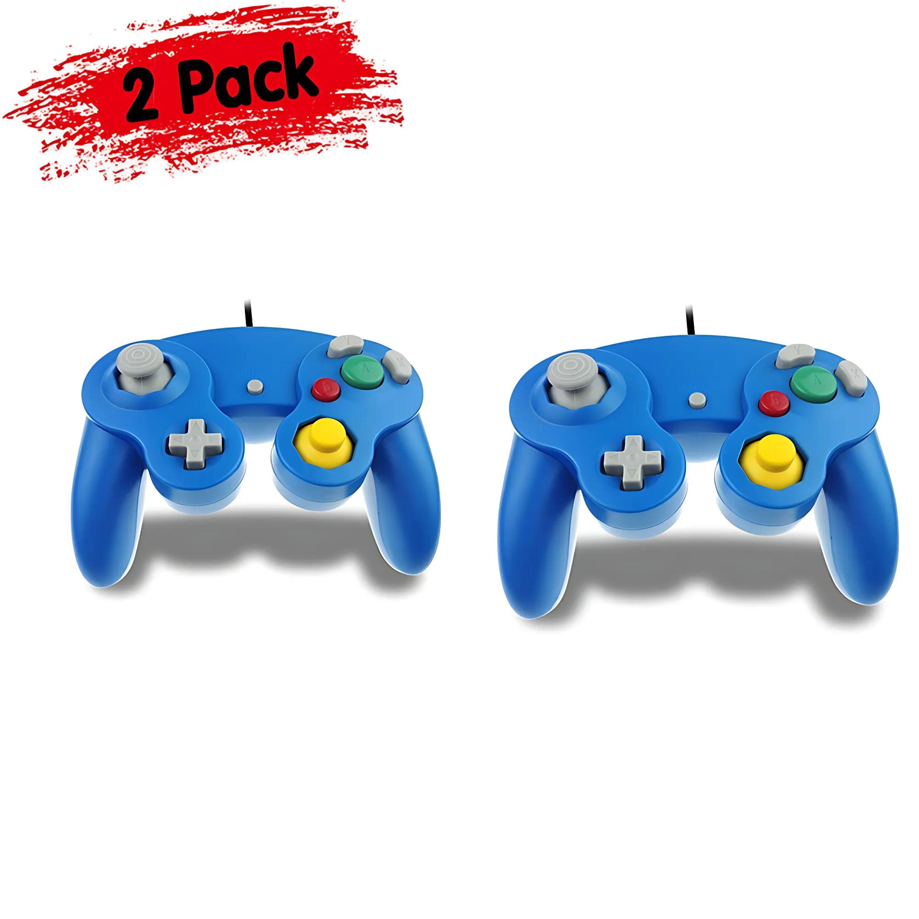 Angle. Kitcheniva - Wired NGC Controller Gamepad For Nintendo GameCube & Wii U Console 2 Pcs Blue/Blue - Blue / Blue.
