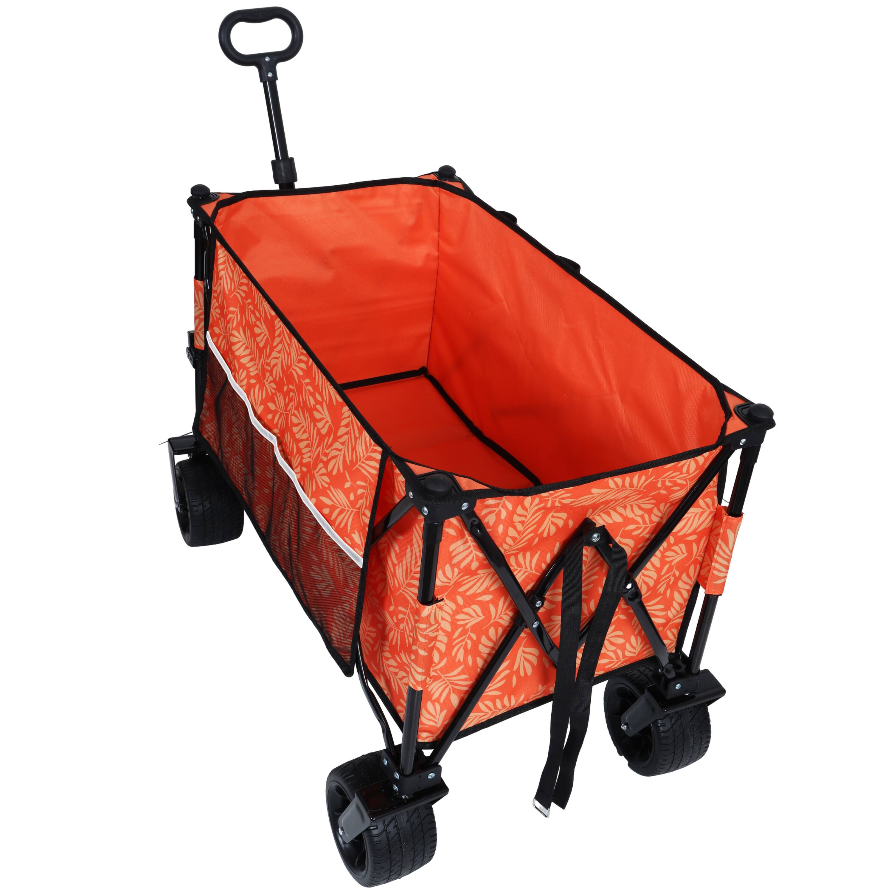 Alt View 2. Mondawe - 480lbs Heavy-Duty Folding Wagon Utility Carts w/ Picnic Mat, All-Terrain Wheels, Brakes & Pockets - Orange.