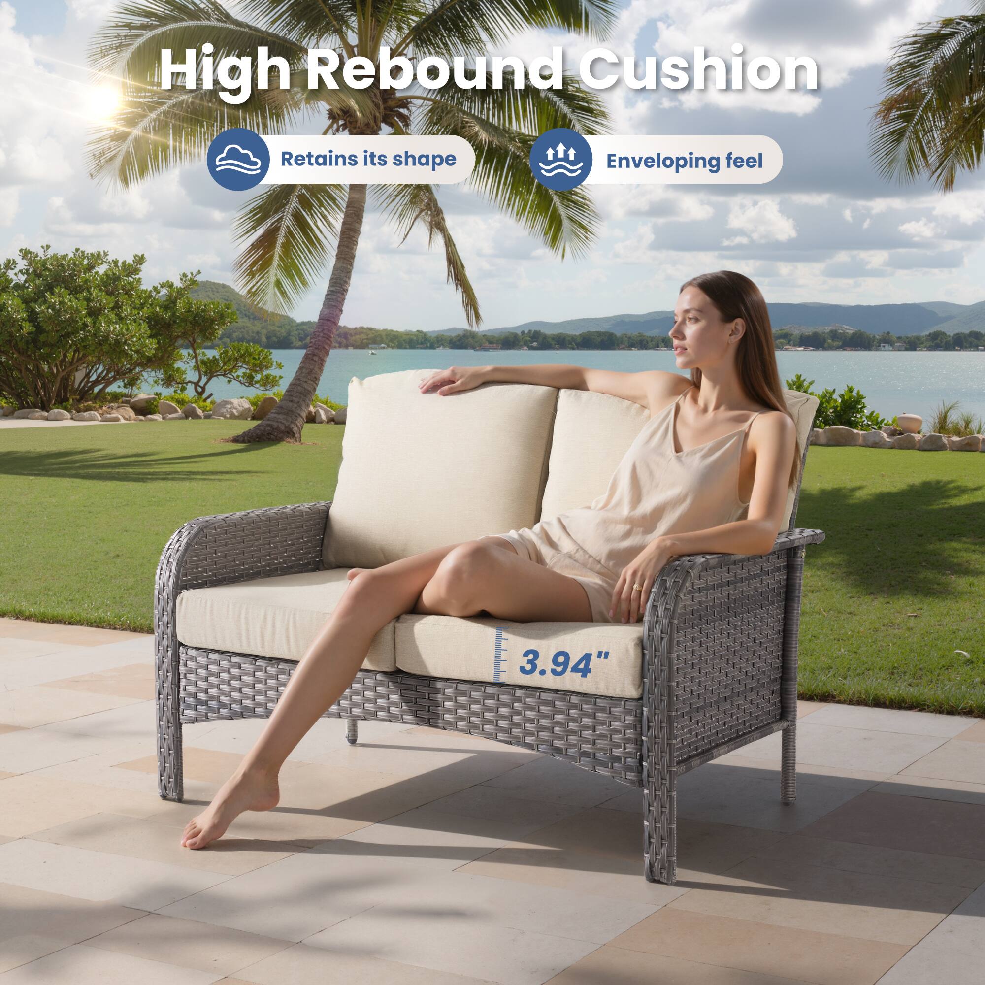 High Rebound Cushion  
Retains its shape  
Enveloping feel  
3.94"