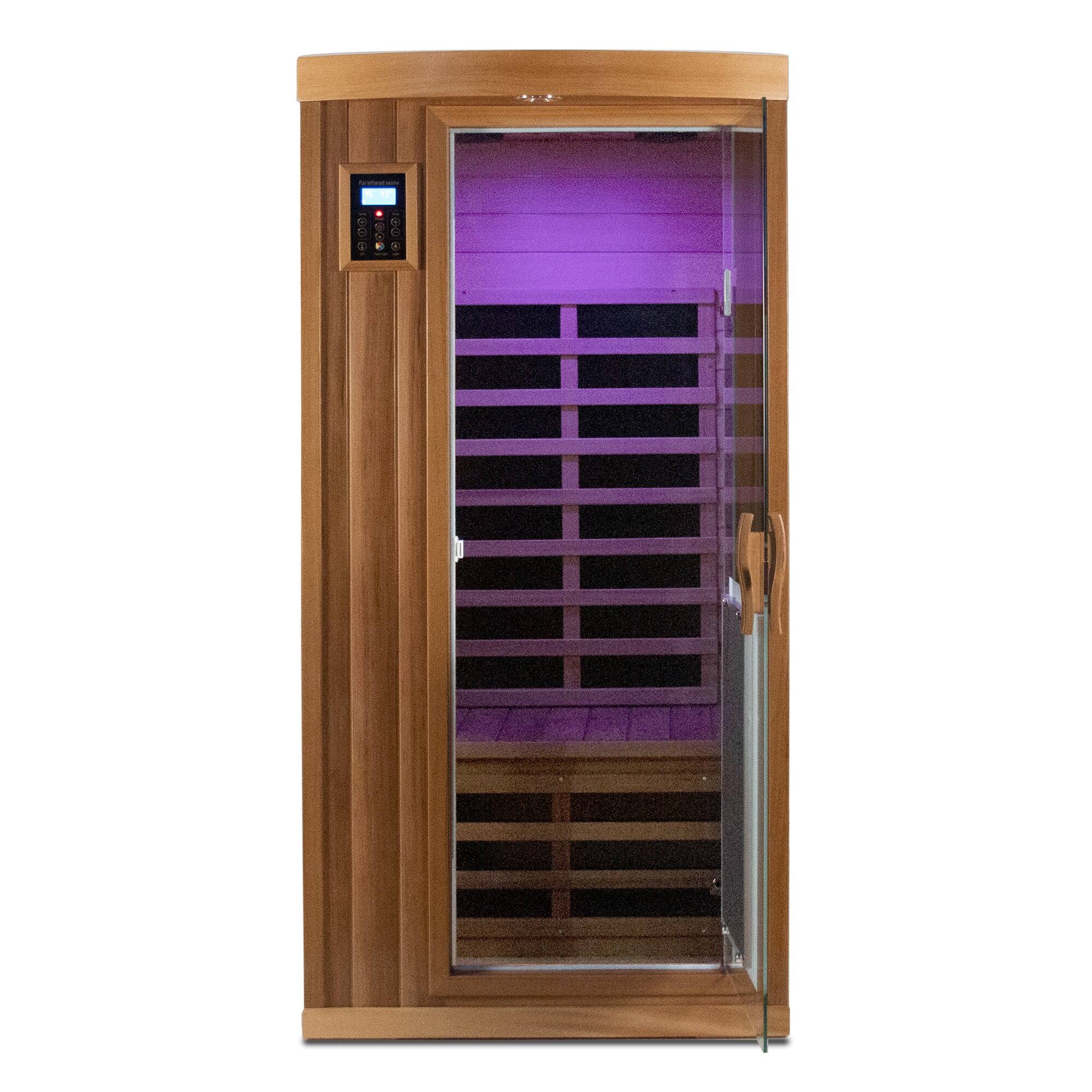 Alt View 2. Boyel Living - Low EMF One-Person Far Infrared Red Cedar Deluxe Indoor Sauna with Bluetooth Audio and LED Lighting (Left and Right) - Bean paste red.