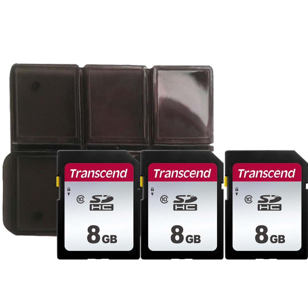 3x Transcend TS8GSDC300S 8GB SDHC Memory Card with Memory Card Holder