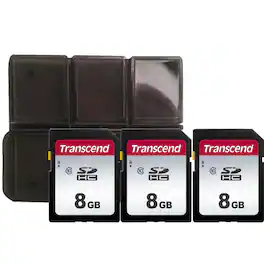 3x Transcend TS8GSDC300S 8GB SDHC Memory Card with Memory Card Holder