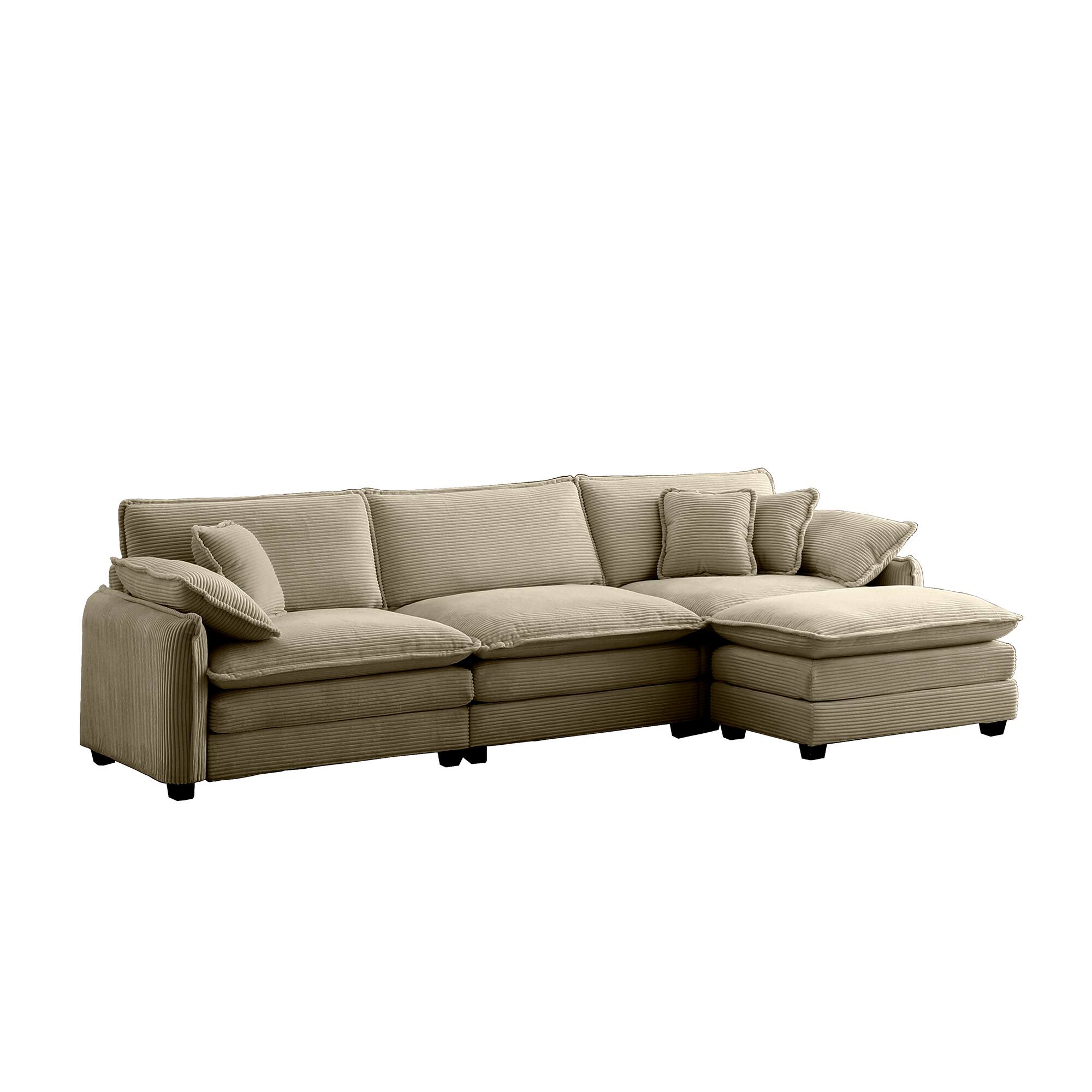 Alt View 2. LOVMOR - 3 Seater Corduroy Sectional Couch L Shaped Storage Ottoman Easy Assembly Memory Foam For Bedroom Club Soft Den - Tan.