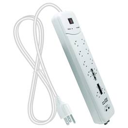 Digital Energy - 10-AC Outlet, 2-USB Port, Coax 3,500-Joule Heavy-Duty Surge Protector Power Strip, 25 Ft Cord - White