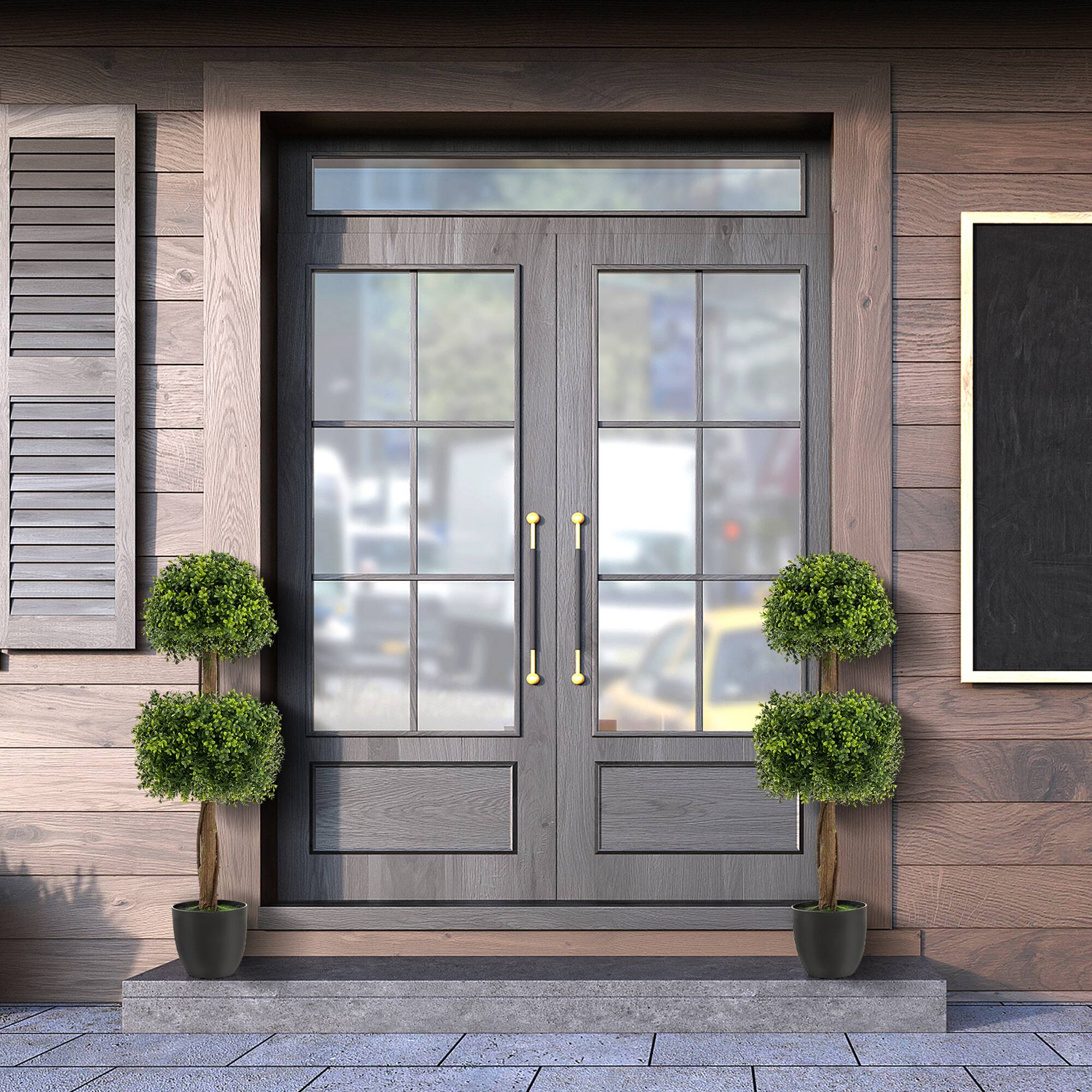 Alt View 4. Gymax - Gymax 2-Pack 40'' Artificial Boxwood Topiary Ball Tree Faux Plant for Decoration - Green, Black.